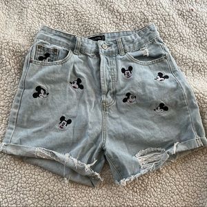 High Waist Embroidered Mickey Mouse Disney Denim Shorts